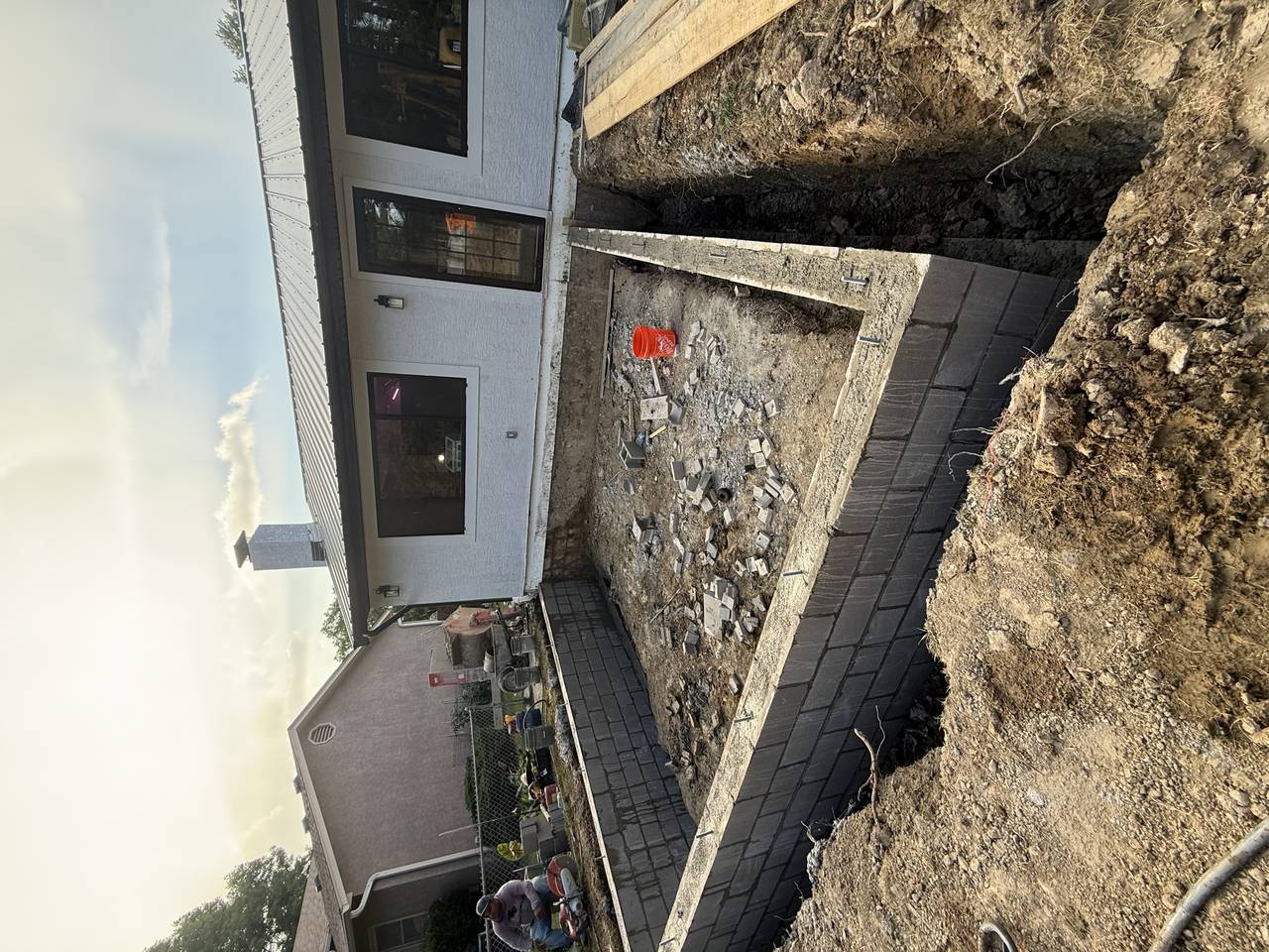CMU block foundation walls under construction for a home addition