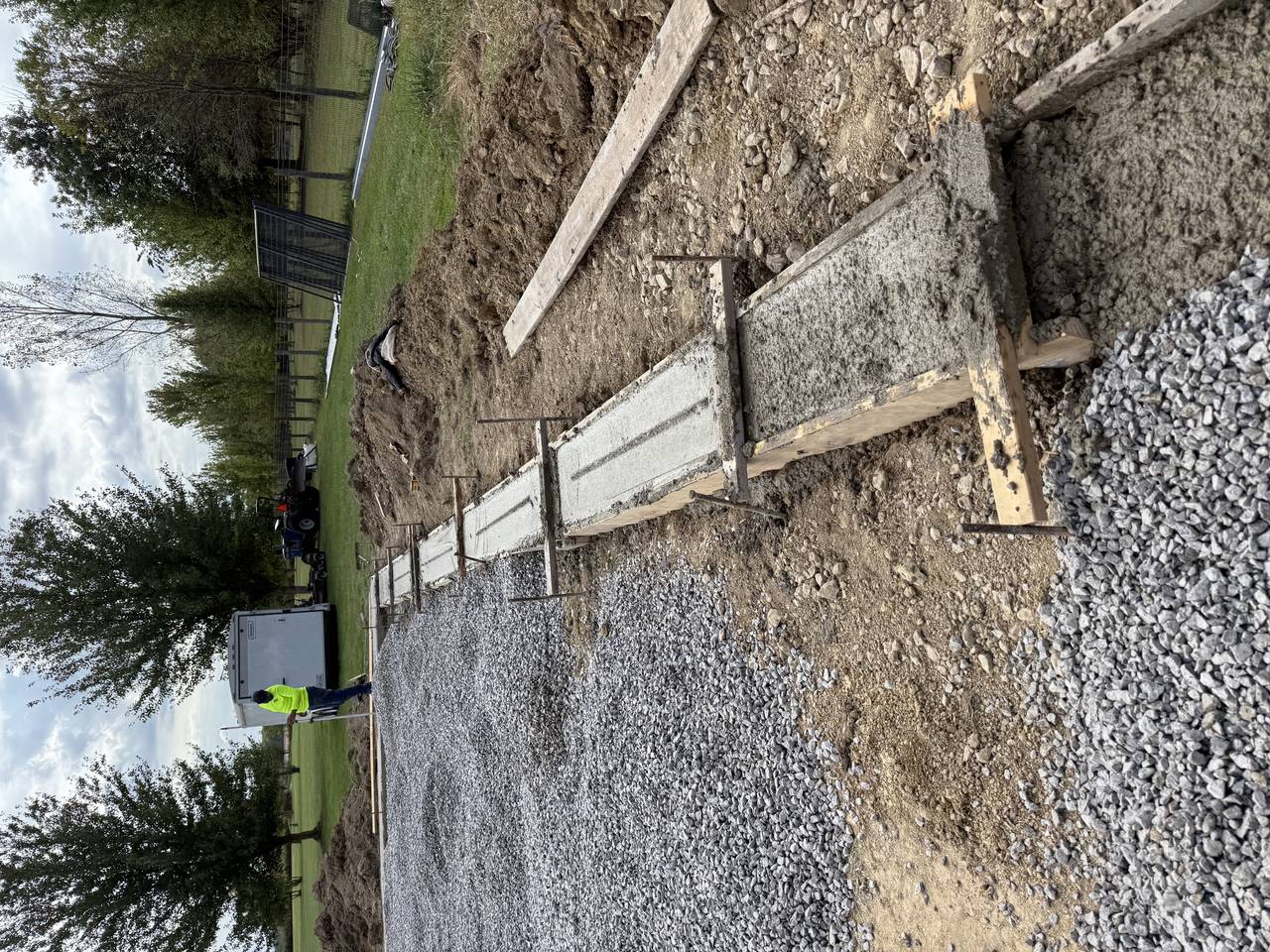 Concrete footer forms poured on a rural property
