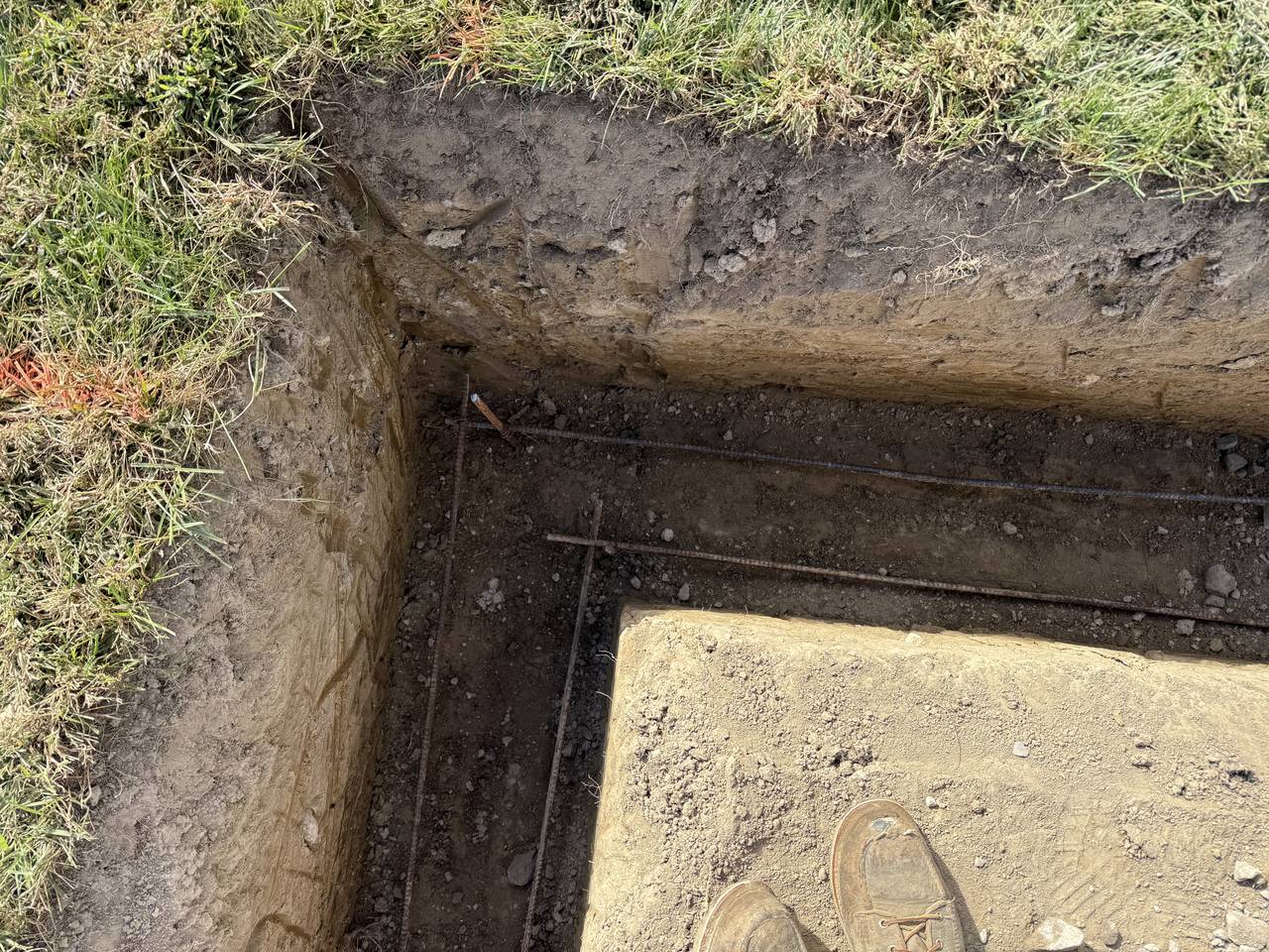 Close-up of footer rebar reinforcement