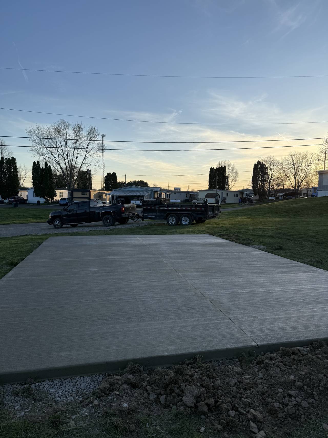 Finished concrete slab at a mobile home community