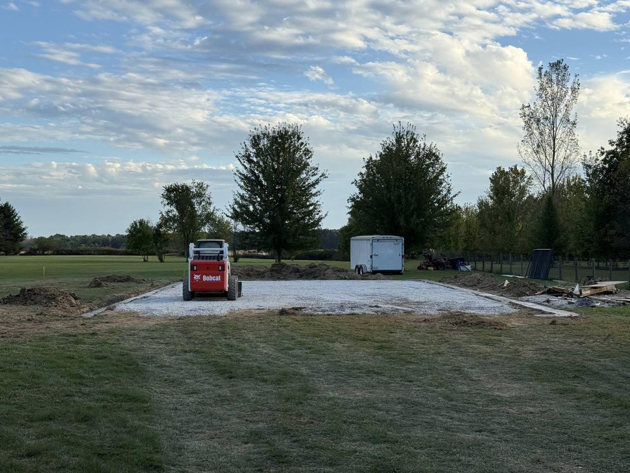 Compacted aggregate base preparation for the Sunbury steel building slab